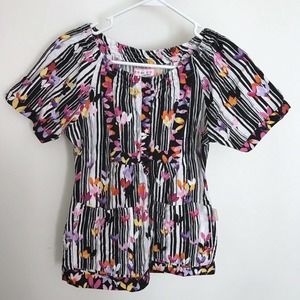 Koi Kathy Peterson 149PR Bella Scrub Top Pockets Striped Abstract Floral Size XS